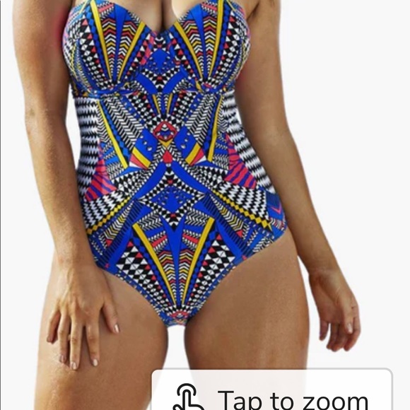 Boho blue one piece swimsuit size L (0037) - Picture 2 of 13